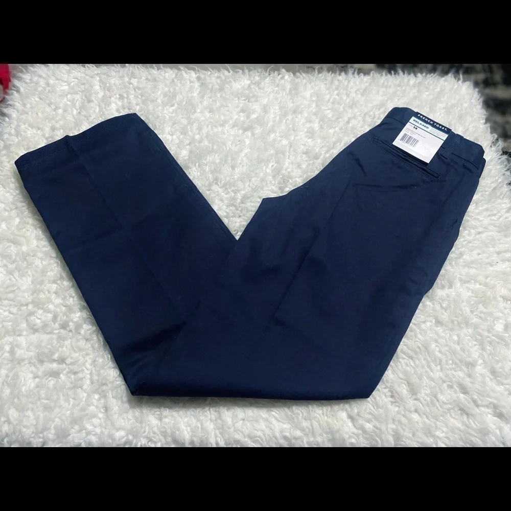 NWT French Toast Big Boys' Flat Front with Adjacent Waist, Navy, 14